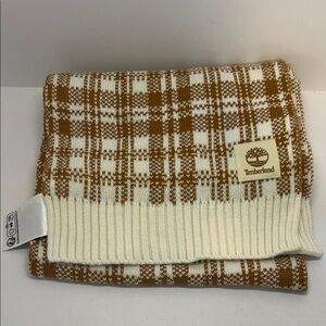 Timberland Plaid Knit Scarf‎ – Cream & Brown Checkered Winter Accessory